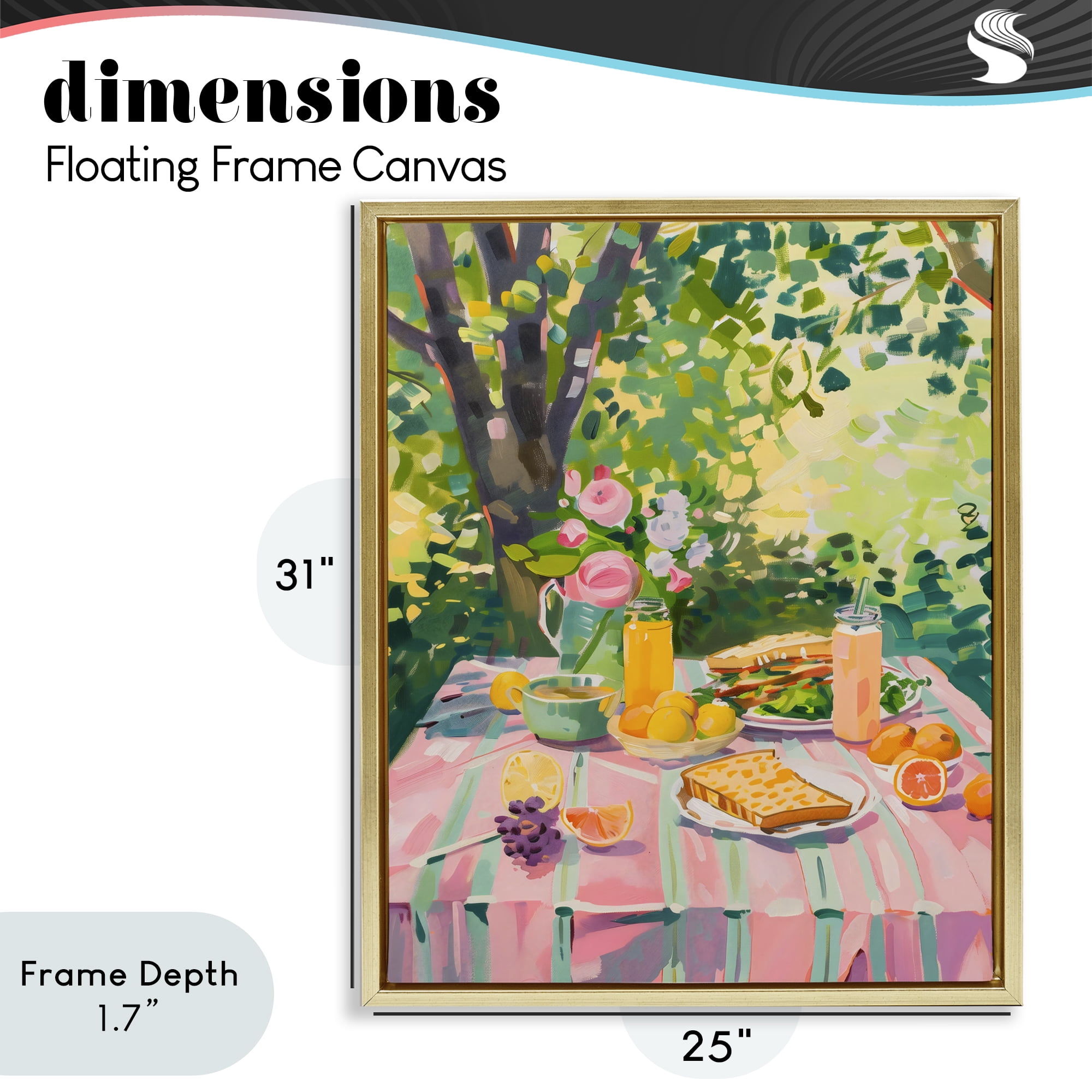 Stupell Industries Breakfast Picnic in Garden Gold Framed Floater Canvas Wall Art, design by The Prints Vibe