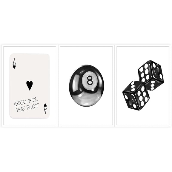 Black And White Poker Dice Canvas Wall Art Trendy Lucky 8 Ball Poster Retro Y2k Preppy Pictures Artwork Aesthetic Prints Painting For Game Room Apartment Dorm Wall Decor Unframed