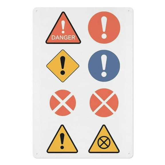 Diverse Collection of Exclamation - Mark Warning Symbols Metal Tin Sign Warning Caution Notice Yard Sign Office Sign Outdoor & Indoor 8X12Inch