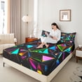 thumbnail image 3 of Erosebridal Teens Abstract Iridescent Triangle Full Size Sheets 4-Piece,Boys Girls Colorful Minimalist Geometric Bed Sheets, 3 of 5