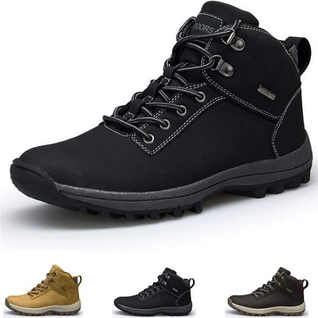 Men's Snow Boots Winter Outdoor Hiking Shoes High Top Lace-Up Trekking Sneakers Black 10 M (Best Shoes For Snow Trekking)