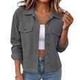 thumbnail image 2 of Wovilon Women's Jacket, Cropped Fit with Button Front and Flap Pockets, Corduroy Fabric for Fall Winter, 2 of 6