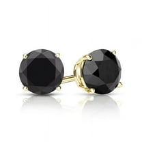 14k Yellow Gold 0.25 Ct Black Diamond Round Stud Earrings for Women Plated by