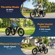 YEBEI Electric Tricycle for Adults E-Trike Motorized Tricycle Electric 3 Wheels Trike Powerful Peak750W Motor Electric Tricycle 48V15AH Lithium Battery Max 20MPH 20*4.0” Fat Tire