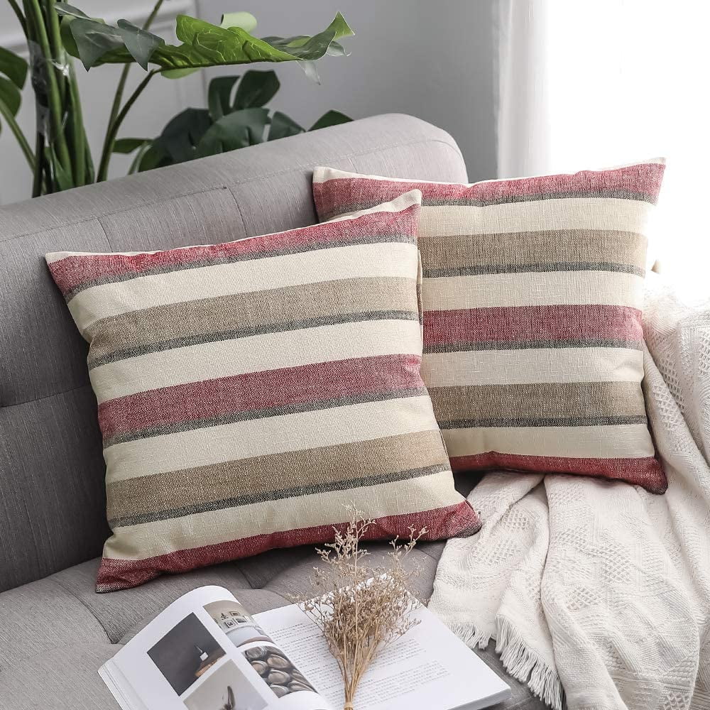 Decorative Striped Throw Pillows Covers, Modern Farmhouse Sofa Pillows