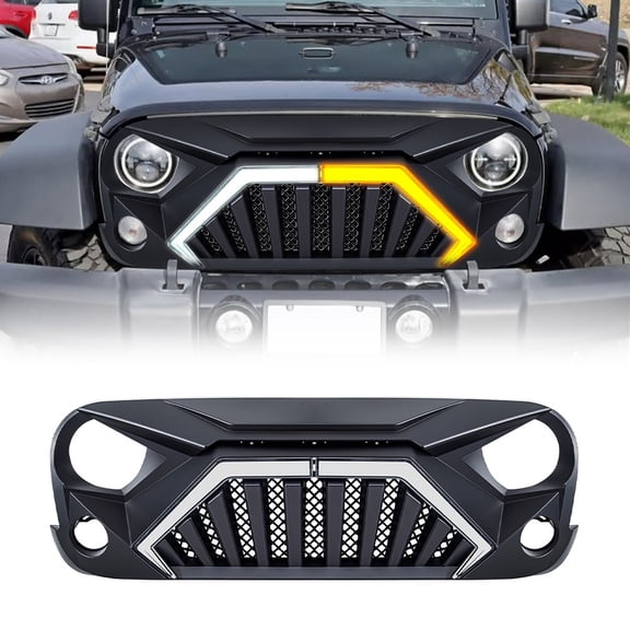 Front Goliath Grille Bumper w/ DRL & Turn Single Lights For 2007-2018 Jeep Wrangler JK JKU