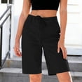 thumbnail image 2 of Byworldtasic Bermuda Shorts for Women Trendy High Waist Knee Length Chino Long Shorts Drawstring Summer Casual Short, 2 of 7