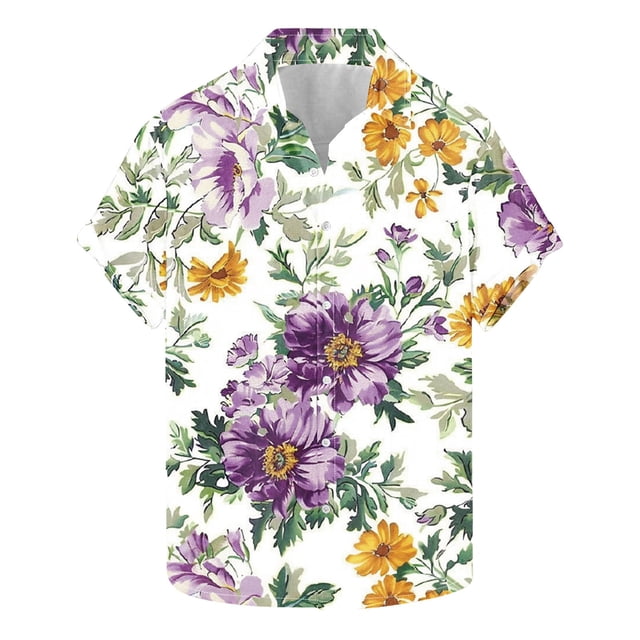 GiliGiliso Chemise Hawaïenne Décontractée à Imprimé Floral pour Hommes Manches Courtes Col à Revers
