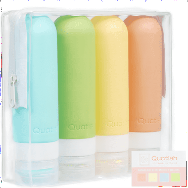 Quatish Travel Bottles for Toiletries, 4 Pack Leak Proof Travel Size Toiletry, BPA Free Silicone Travel Shampoo and Conditioner Bottles Tsa Approved, 3 oz Travel Size Bottles for Cosmetic, Lotion