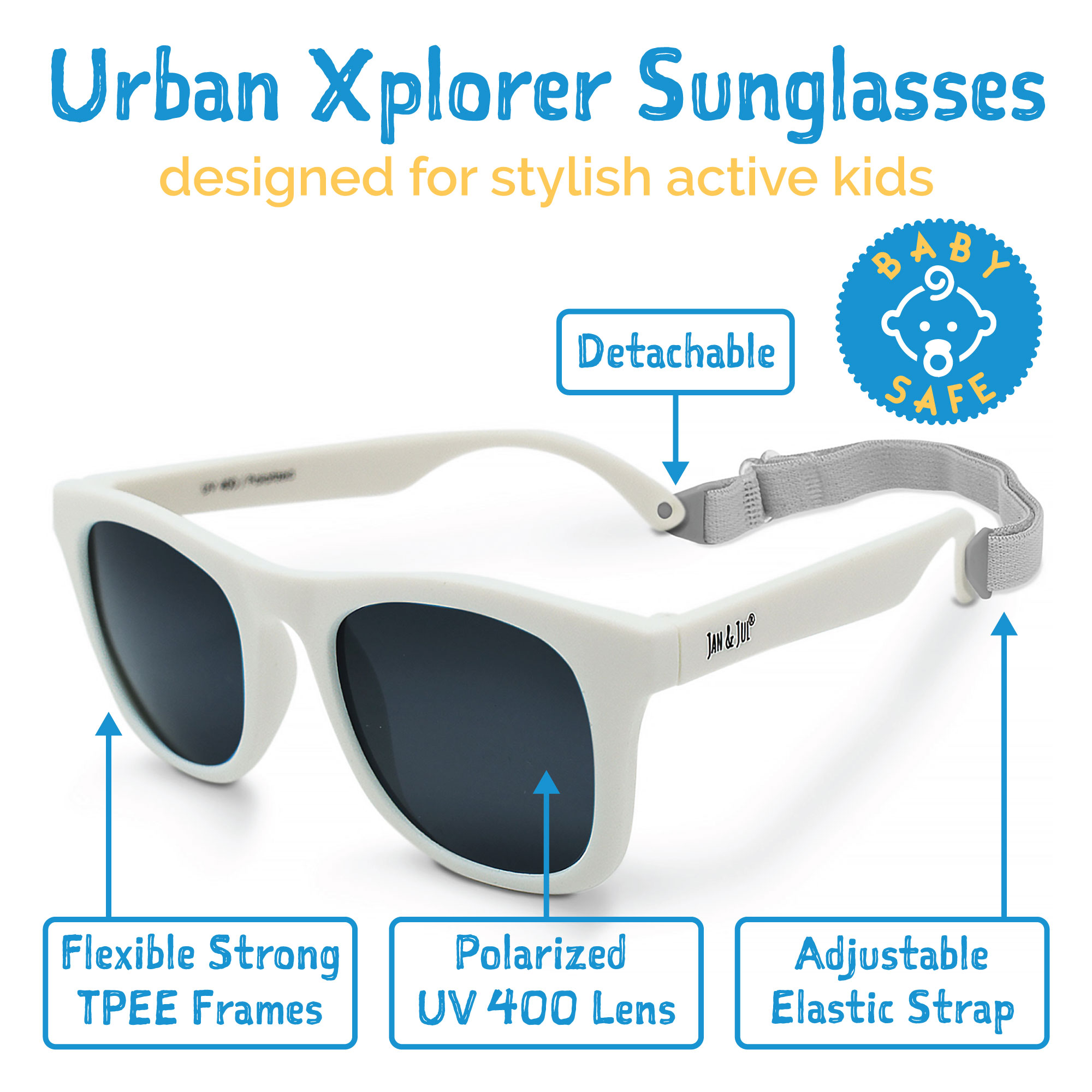 Jan & Jul Infant Sunglasses with Strap, Polarized UV400 Protection (S: 6 Months -2 Years, White) - image 2 of 7