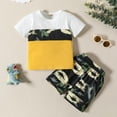 thumbnail image 2 of Toddler Kids Baby Boys Clothes Summer Outfits Color Block T Shirt Tops & Dinosaur Cartoon Animal Shorts Set Size 18-24 Months, 2 of 8