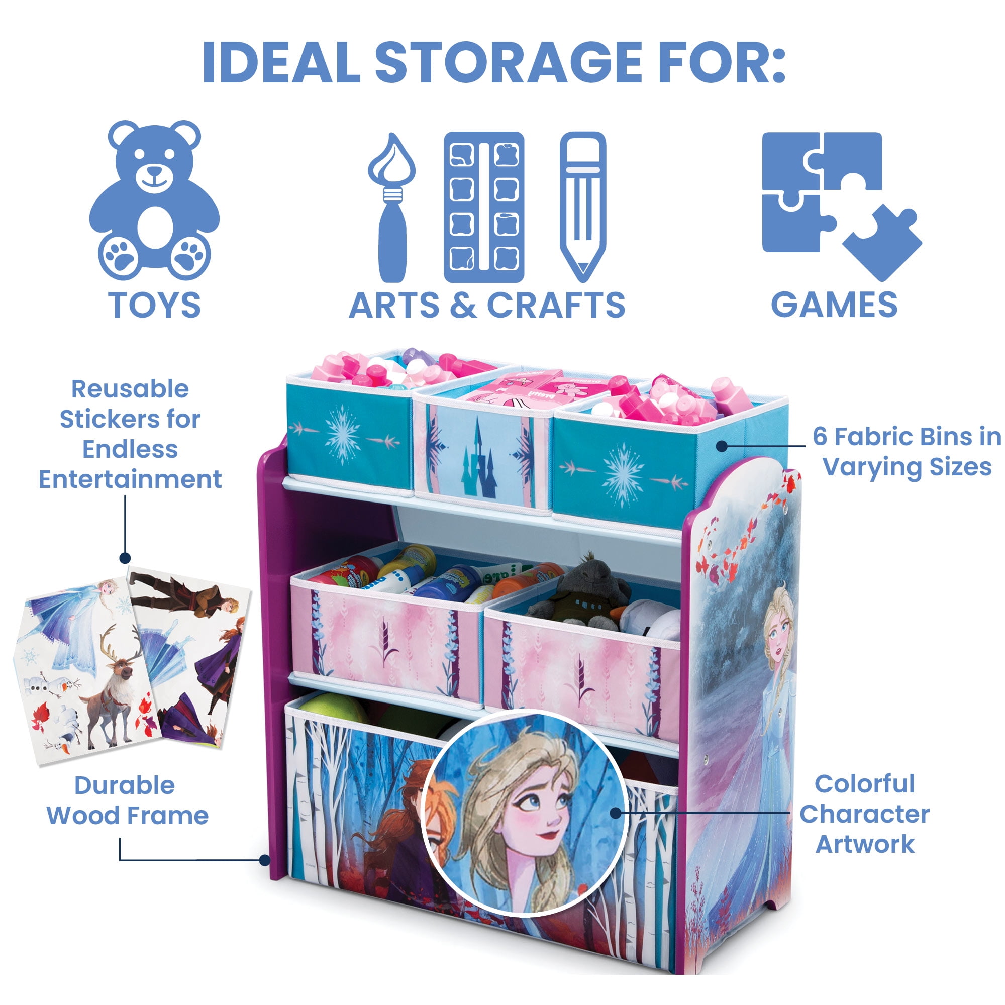 Disney Frozen II Design and Store 6 Bin Toy Organizer by Delta Children,  Greenguard Gold Certified