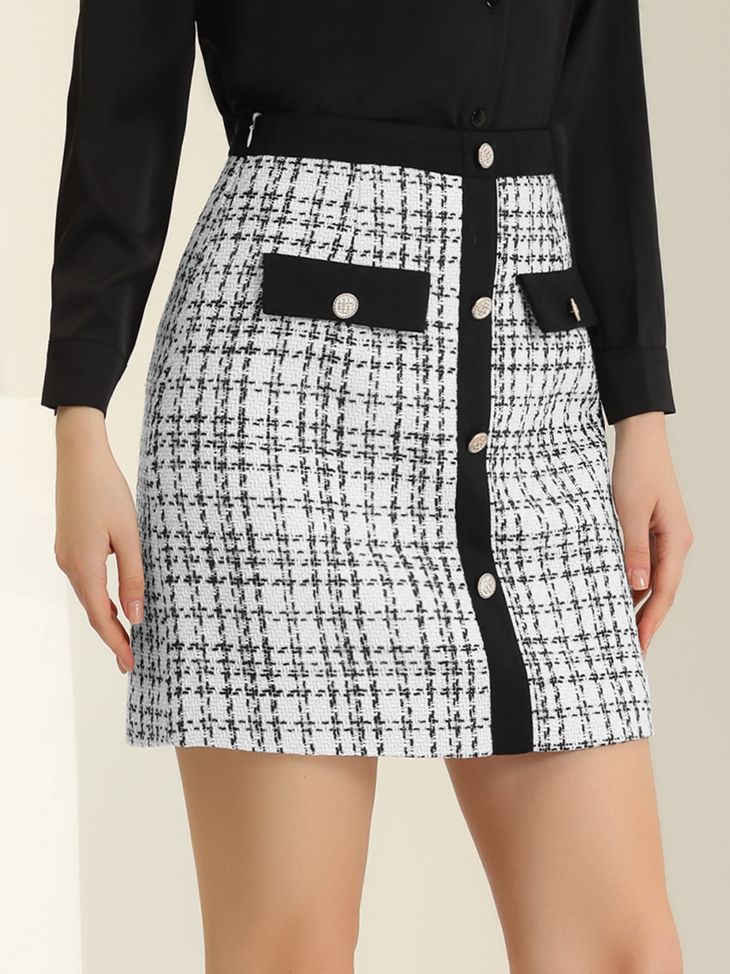 DARING DIVA Women's High Waist Button Decor Mini Skirt S White