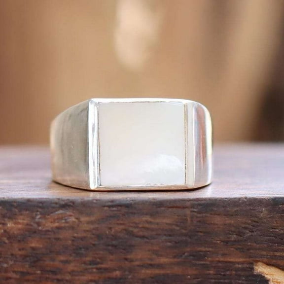 Natural Mother of Pearl Ring, 925 Sterling Silver Ring, White Pearl Men's Ring, Men Signet Ring, Gift For Father