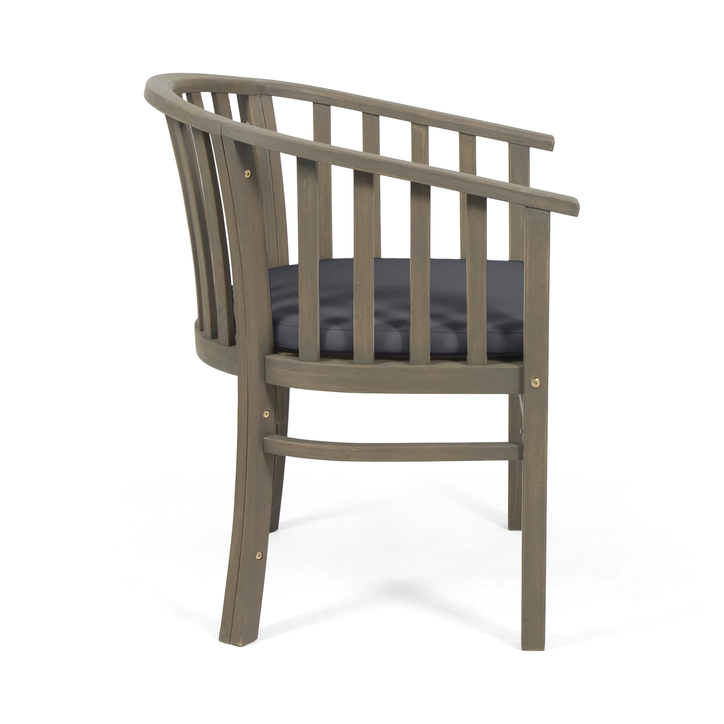Outdoor Cushioned Wooden Dining Chair Set of 2, Solid Wood Frame for Patio Garden, Grey