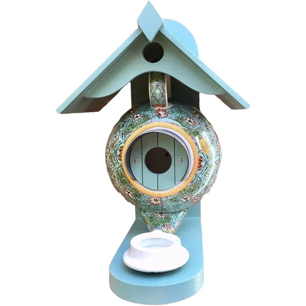 Casa y comedero para pájaros, diseño creativo de tetera y taza de té, adorno de resina para montaje en pared, para decoración colgante de jardín al aire libre, comedero para pájaros estilo