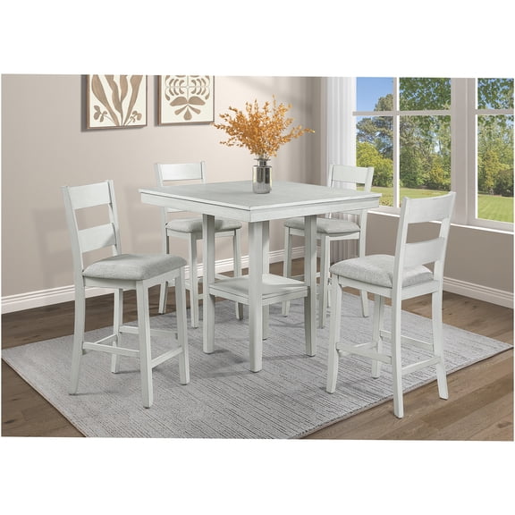 JERFIT 5-Piece Antique White Counter Height Dining Set with Upholstered Chairs, Farmhouse Kitchen Table Set for 4
