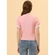 thumbnail image 4 of Allegra K Camiseta de manga corta con volantes de algodón para mujer Blusa informal con media tapeta y encaje con volantes Rosa S, 4 of 5