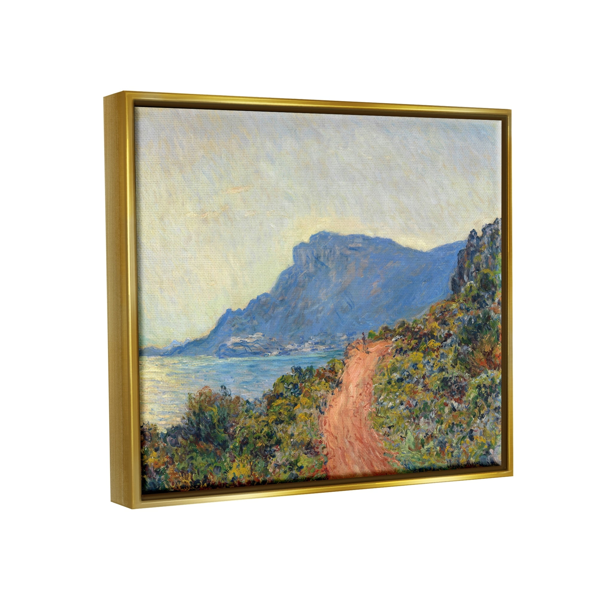 Stupell Industries Cliff Road Ocean Mountain Landscape Monet Classic Painting Metallic Gold Framed Floating Canvas Wall Art, 24x30, by Claude Monet