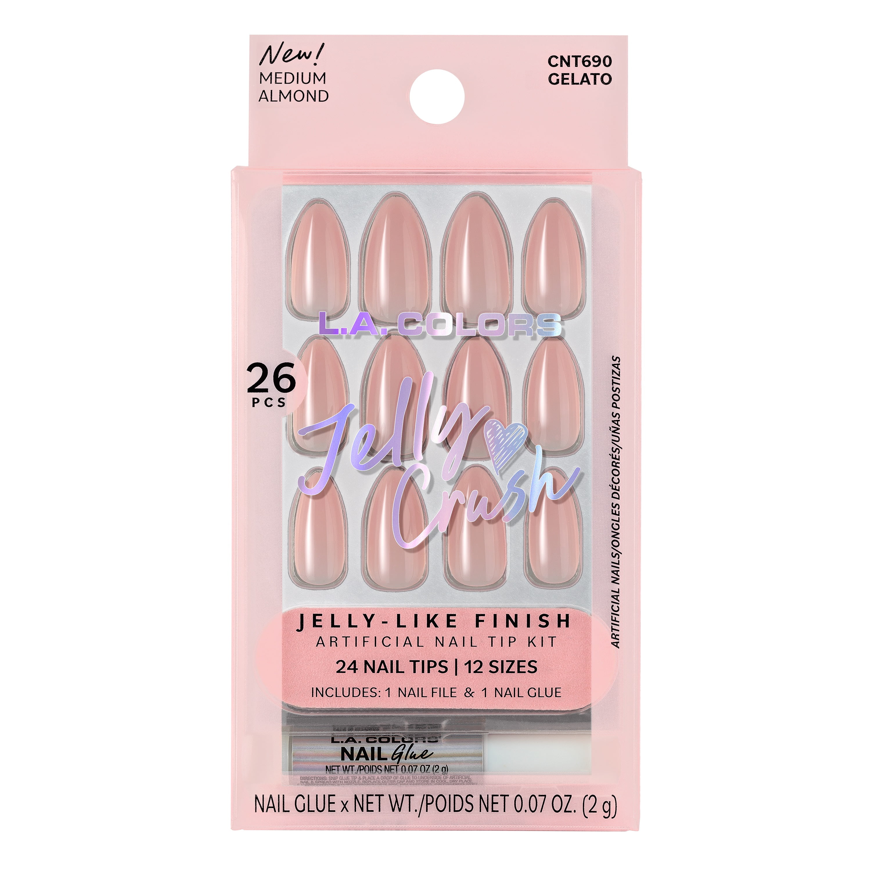 (2 pack) L.A. COLORS Jelly Crush Nail Tip, Gelato, 26 Piece
