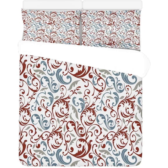 FMSHPON 3 Piece Bedding Set Victorian Floral Twin Size Duvet Cover with 2 Pillowcase for Home Bedding Room Decoration