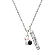 Delight Jewelry Silvertone Bowling Pins with Bowling Ball Silvertone Family Bar Charm Necklace, 23"