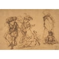 thumbnail image 2 of Salvator Rosa 24x18 Gold Ornate Framed and Double Matted Museum Art Print Titled - Five Figures in Fantastic Costumes with Two Dogs (1615-73), 2 of 4