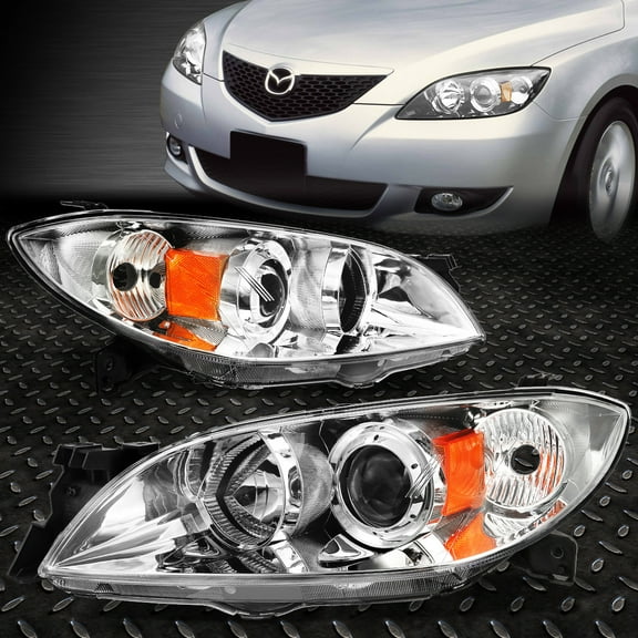 NUVISION for 04-09 Mazda 3 Sedan Chrome Housing Amber Corner Projector Headlights