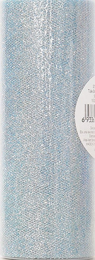 Fuzhou 6" 12Yd Light Blue Glitter Tulle, 100% Polyester by the bolt.