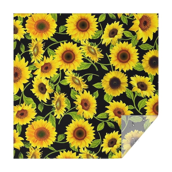 Black Green Leaf Sunflower Pattern Square Tablecloth,Waterproof Square Table Cover,Wipeable Spillproof Washable Table Cover for Home Kitchen Party Decor 42"X42"(107x107cm)