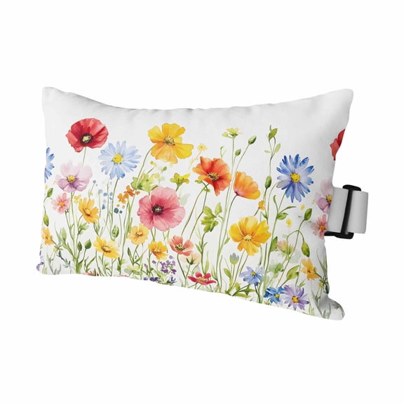 1PCS Outdoor Pillow for Chaise Lounge Chair Summer Daisy Watercolor Flower Waterproof Headrest Cushion with Insert Country Green Leaves Adjustable Lumbar Pillow for Beach Patio Poolside,11x16in
