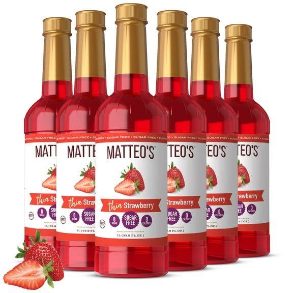Matteo's Sugar Free Fruit Syrup, Strawberry (1L bottle, 6-pack)