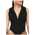 thumbnail image 1 of HBFAGFB Combinaison Femme Col à Revers Col en V Profond Plissé Vintage avec Bas Triangle Noir Taille TG, 1 of 4