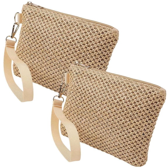 2 PCS Womens Straw Clutch Bag Straw Wristlet Purse Clutch Purse Zipper Wallet Bags Summer Beach Handbag DIY
