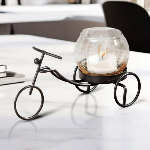 Accent Collection Vintage Iron Rickshaw Candle Holder With Glass Tealight Container, 3" Table, Desk, Altar Decor