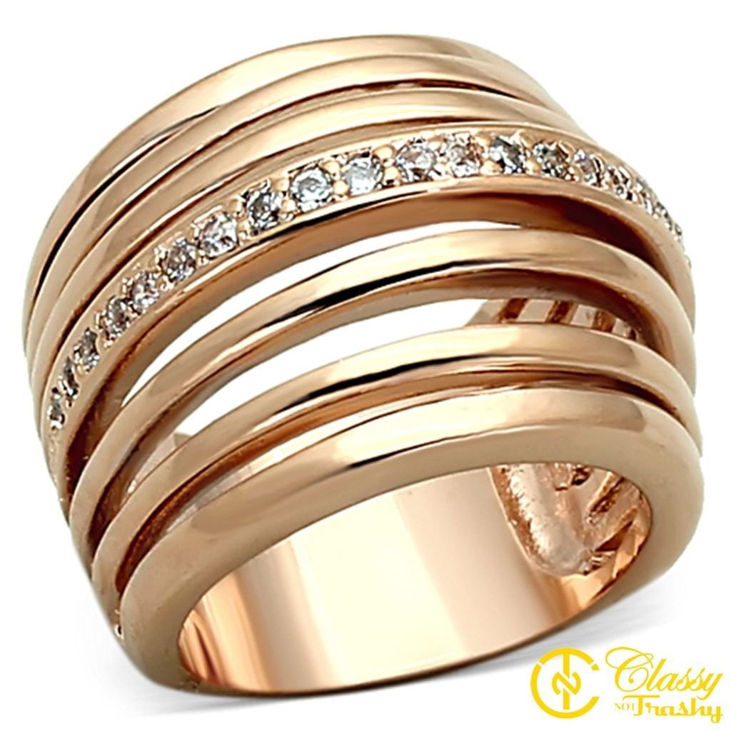 Classy Not Trashy Stacking Twist Design Clear Cubic Zirconia Brass Women's Ring Size 7 