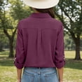 thumbnail image 5 of Long Sleeve Shirts for Women 2026 Spring Linen Roll Up Sleeve Button Lapel Collar Dressy Casual Office Work Blouse Tops, 5 of 8