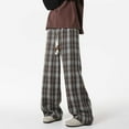 thumbnail image 4 of yillto Womens Plaid Pants Casual Drawstring Elastic Waist Straight Leg Baggy Sweatpants with Pockets, 4 of 6