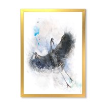 Designart 'Great Dark Blue Heron Bird Illustration' Farmhouse Framed Art Print