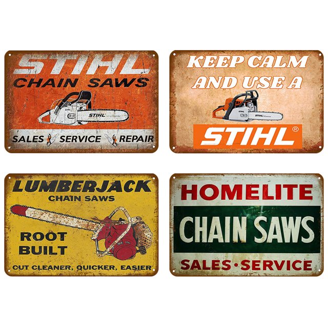 Kit Pintura Hierro Rectangular Placa Metal Vintage Motosierra 30x20cm 4 Uds.