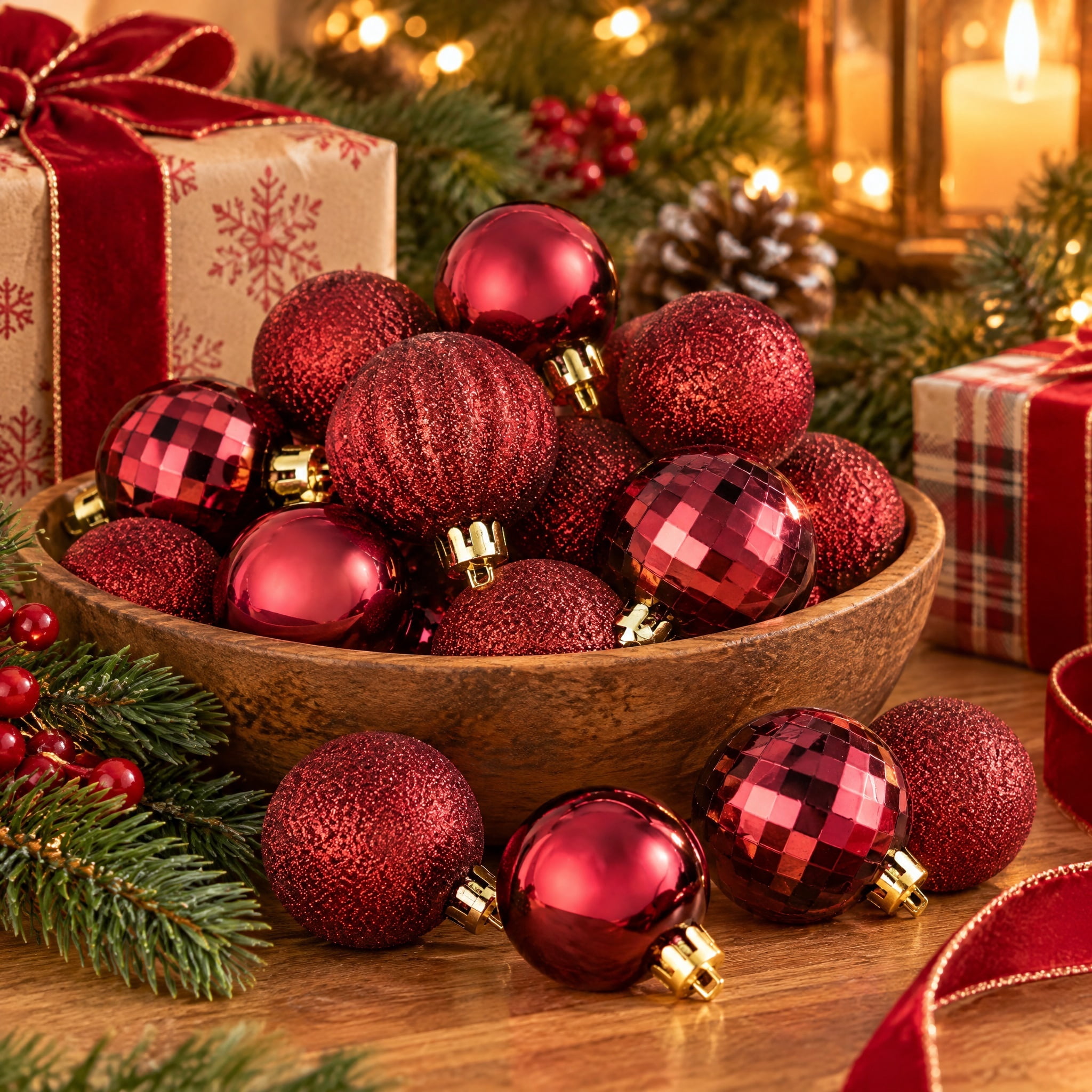20-Count Dark Red Mini Ball Shatterproof Christmas Ornaments, by Holiday Time