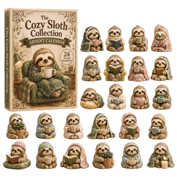 Sloth Advent Calendar 2026, 24 Pcs 2D Flat Acrylic Hanging Ornaments, Collectible Countdown Surprise Box for Kids Adults, Indoor Wall Decor