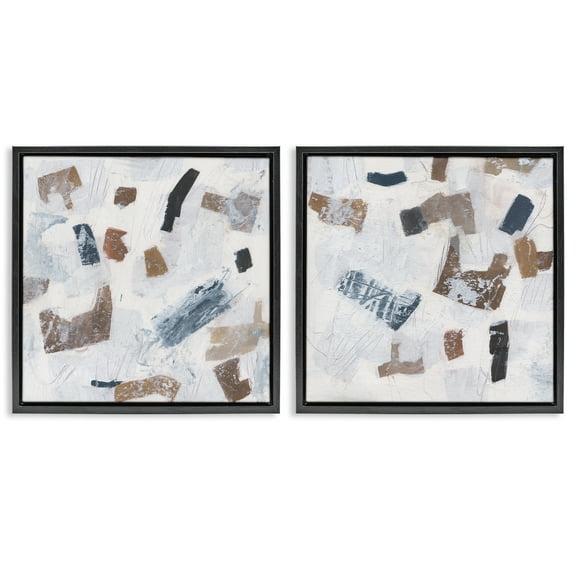 Stupell Industries Scattered Neutral Shapes Abstract Painting Black Floater Framed Canvas Art Print Wall Art, 18 x 18, Set of 2