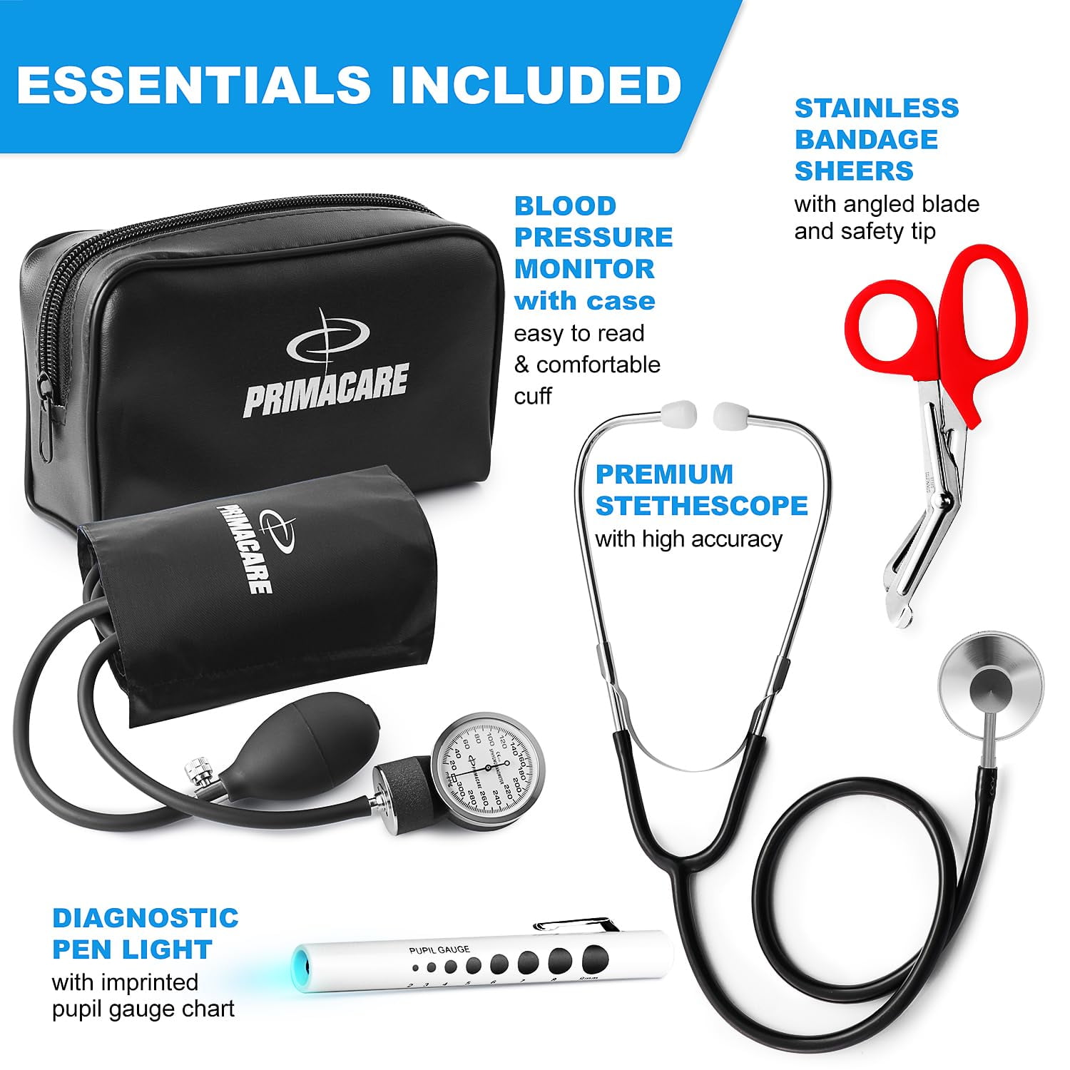 Primacare KB-RO75-RD EMT Trauma Bag – Fully Stocked First Aid Kit, Red with Reflective Strips, 17" x 9" x 7"