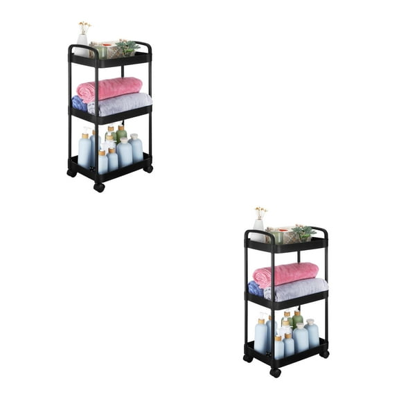 Set of 2 Rolling Carts With Wheels Organizer Tolling Streamer Kit Shopping Black