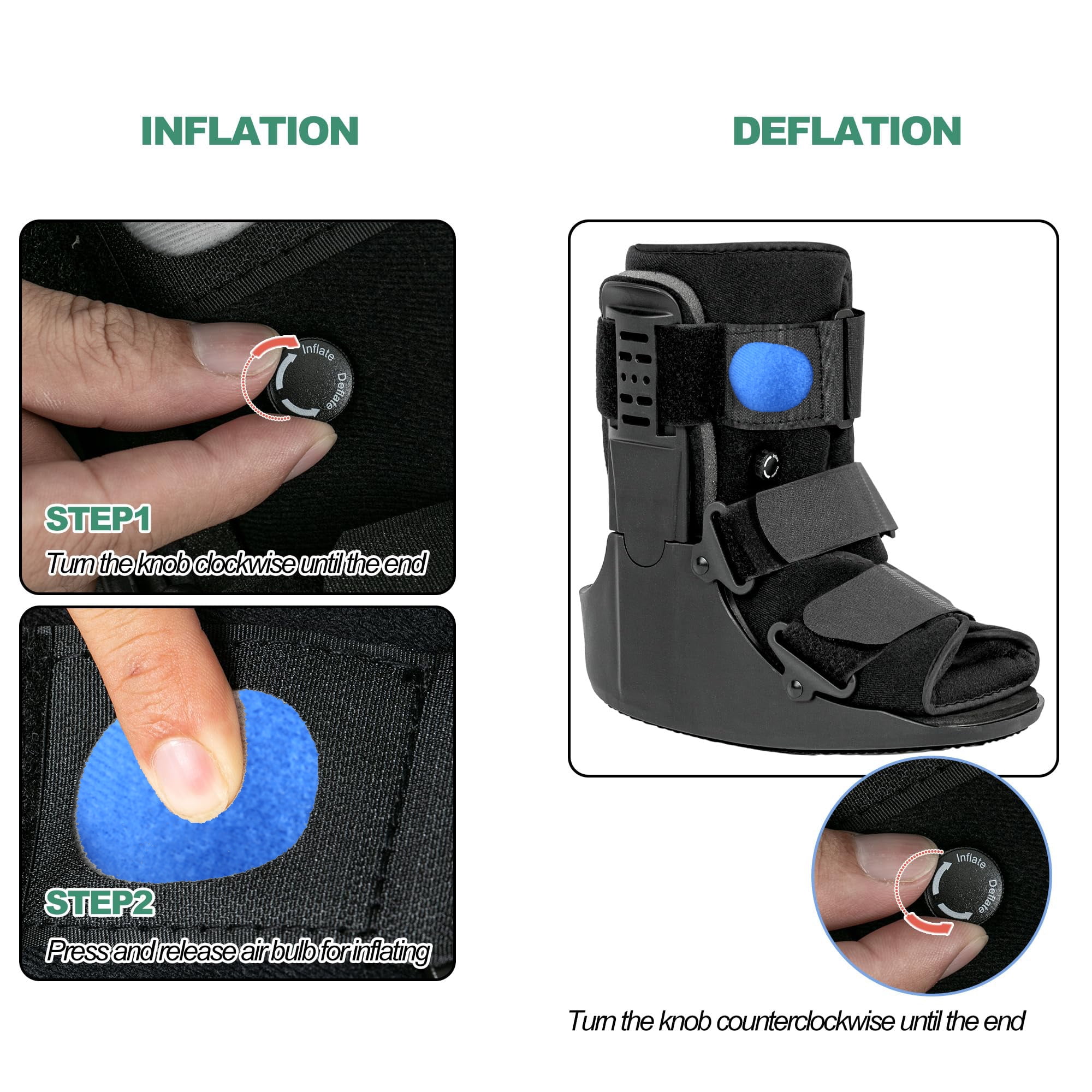 Tairibousy Short Air Walker Boot for Broken Foot, Sprained Ankle, Fracture Recovery, Black, Large