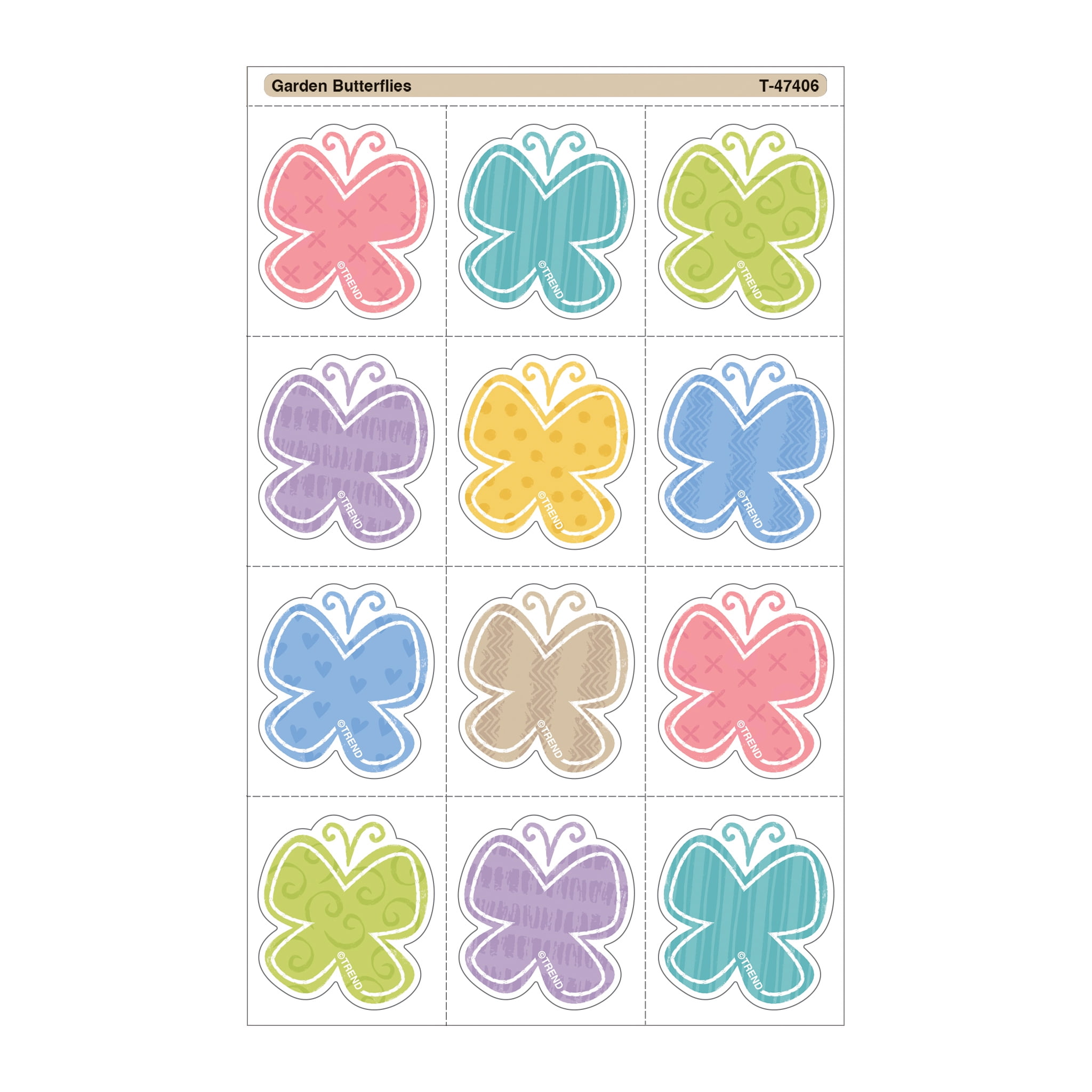 TREND Garden Butterflies Tear & Share Stickers, 60 Per Pack, 6 Packs