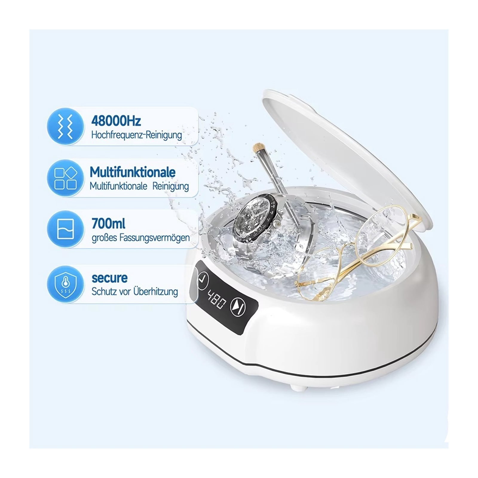 700ML Ultrasonic Cleaner ltrasound Glasses Jewelry Cleaner Kit 48KH High Frequency Ultrasonic Washing Bath For Glasses False