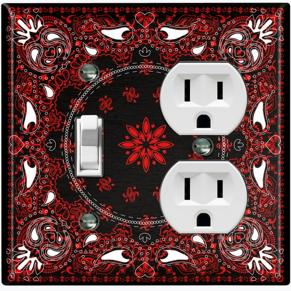 Metal Light Switch Plate Cover Red Black Bandana Paisley Tile Pattern TIL044