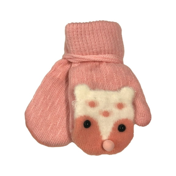 Toddler Girls Hot Pink Sherpa Lined Teddy Bear Mittens with String Attachment